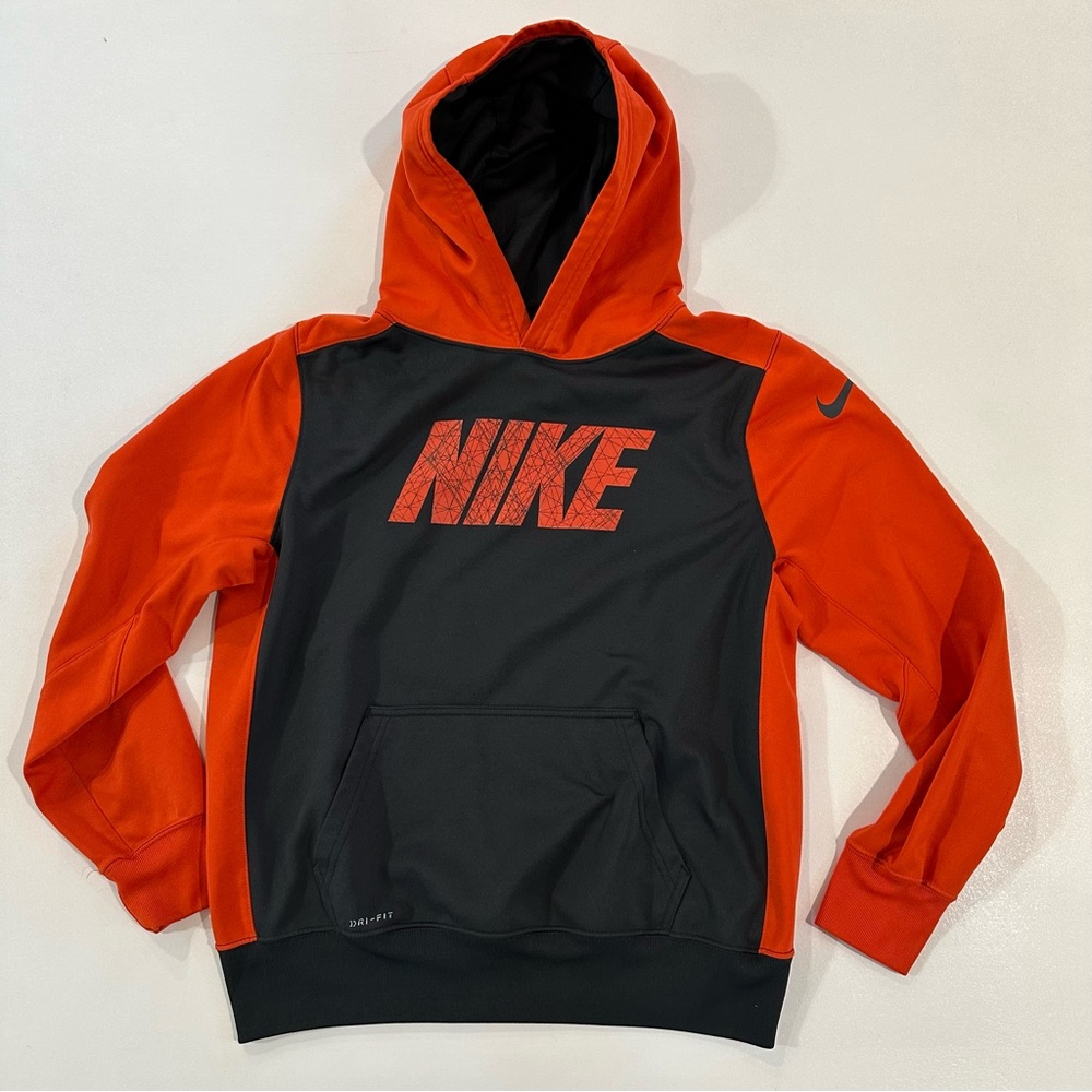 Nike Dri Fit Therma Fit Orange & Gray Hooded Sweatshirt Boys Size XL